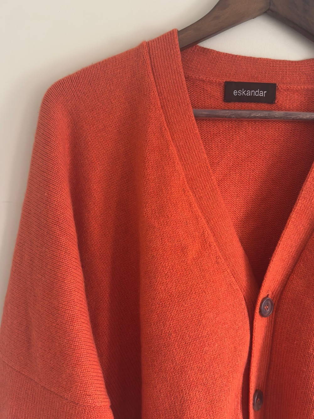 eskandar 100% Cashmere Mandarin Orange V-Neck Cardigan